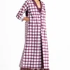 Three Checkered Jacket & Wine Maxi Dress Set