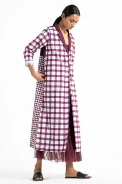 Three Checkered Jacket & Wine Maxi Dress Set -Inca Clothing Shop wf21 set015 3