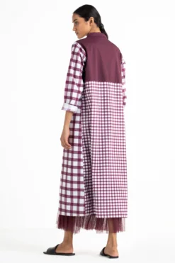 Three Checkered Jacket & Wine Maxi Dress Set -Inca Clothing Shop wf21 set015 4