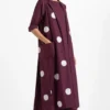 Three Wine Dress & Polka Dotted Jacket Set