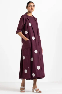 Three Wine Dress & Polka Dotted Jacket Set