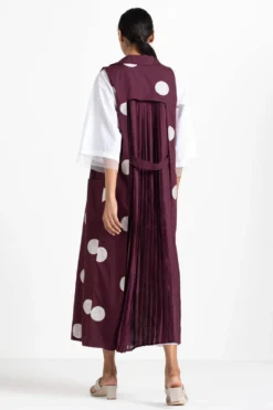 Three White Maxi Dress & Wine Polka Dotted Jacket Set 6 Three White Maxi Dress & Wine Polka Dotted Jacket Set -Inca Clothing Shop wf21 set03 3
