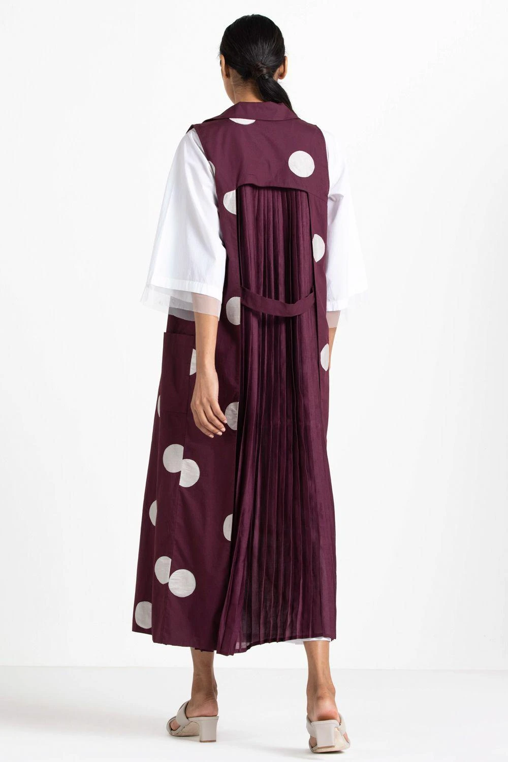 Three White Maxi Dress & Wine Polka Dotted Jacket Set 3 Three White Maxi Dress & Wine Polka Dotted Jacket Set - Image 3