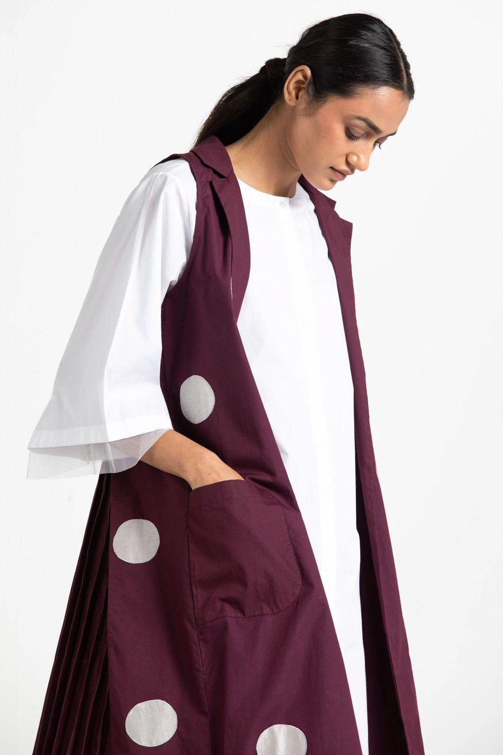 Three White Maxi Dress & Wine Polka Dotted Jacket Set 4 Three White Maxi Dress & Wine Polka Dotted Jacket Set - Image 4