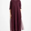 Three Wine Side Gathered Layered Dress Set