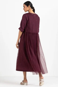 Three Wine Side Gathered Layered Dress Set -Inca Clothing Shop wf21 set039 3
