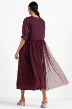 Three Wine Side Gathered Layered Dress Set -Inca Clothing Shop wf21 set039 4