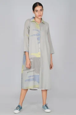 YAVI Cotton Jamdani Button Down Shirt Dress. -Inca Clothing Shop y10aj 01 2