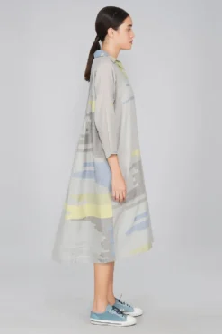 YAVI Cotton Jamdani Button Down Shirt Dress. -Inca Clothing Shop y10aj 01 4