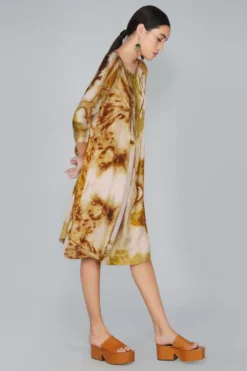 YAVI Leaf Impressionist Dress With Pintuck Details -Inca Clothing Shop yc10d 34 2