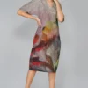 YAVI V Neck Impressionist Print Dress