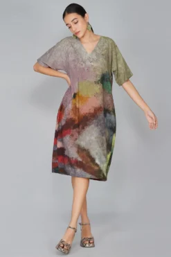 YAVI V Neck Impressionist Print Dress 7 YAVI V Neck Impressionist Print Dress -Inca Clothing Shop yc10d 60 2