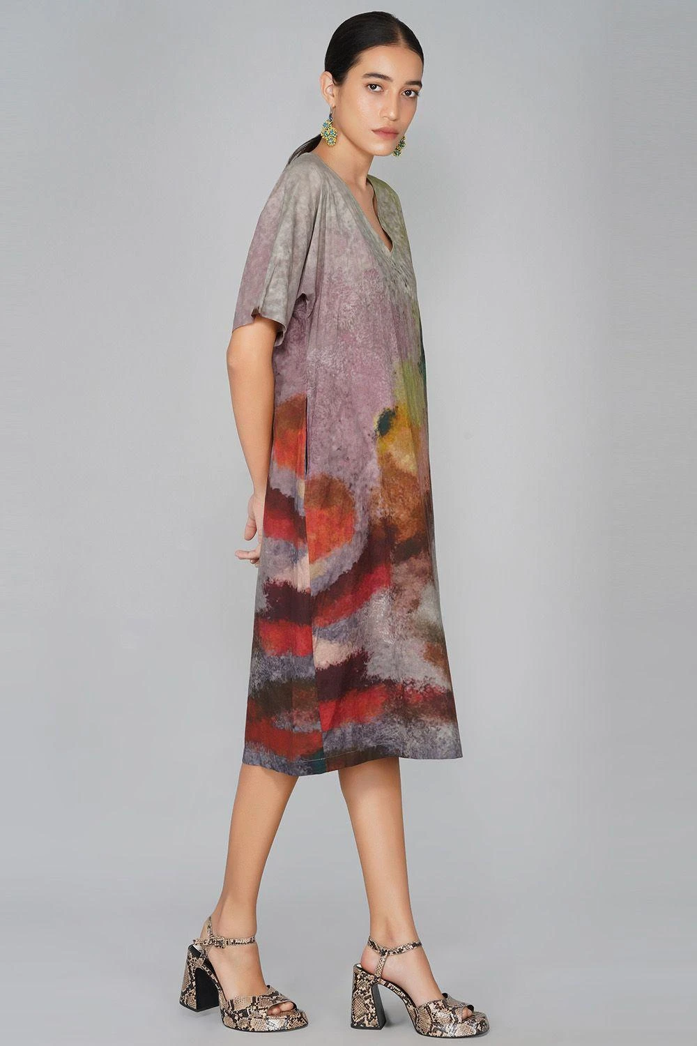 YAVI V Neck Impressionist Print Dress 2 YAVI V Neck Impressionist Print Dress - Image 2
