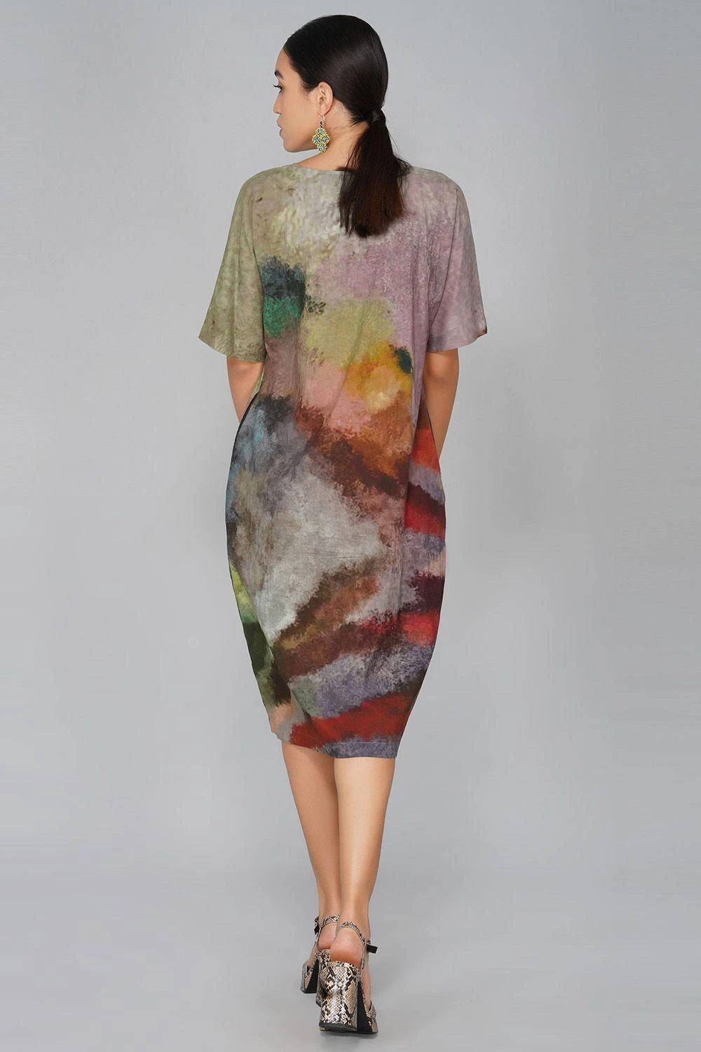 YAVI V Neck Impressionist Print Dress 5 YAVI V Neck Impressionist Print Dress - Image 5